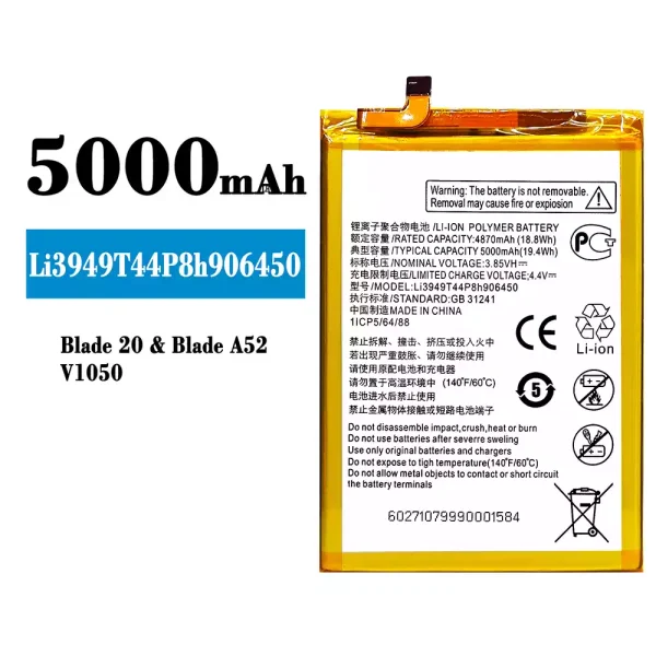Original new battery Li3949T44P8h906450 for ZTE Blade 20/Blade A52