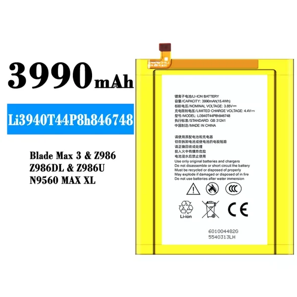 Original new battery Li3940T44P8h846748 for ZTE Blade Max 3