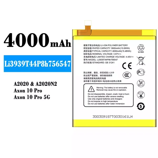 Original new battery Li3939T44P8h756547 for ZTE Axon 10 Pro