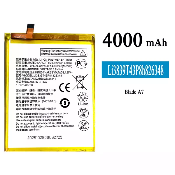 Original new battery Li3839T43P8h826348 for ZTE Blade A7