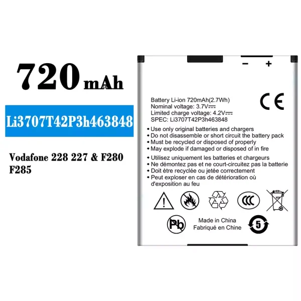 Original new battery Li3707T42P3h463848 for ZTE Vodafone 228 227/F280/F285