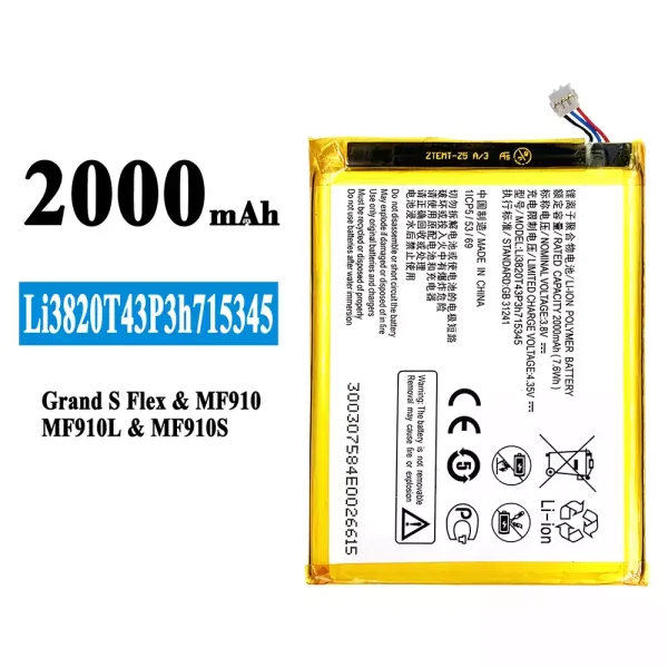 Original new battery Li3820T43P3h715345 for ZTE Grand S Flex/MF910/MF910L/MF910S