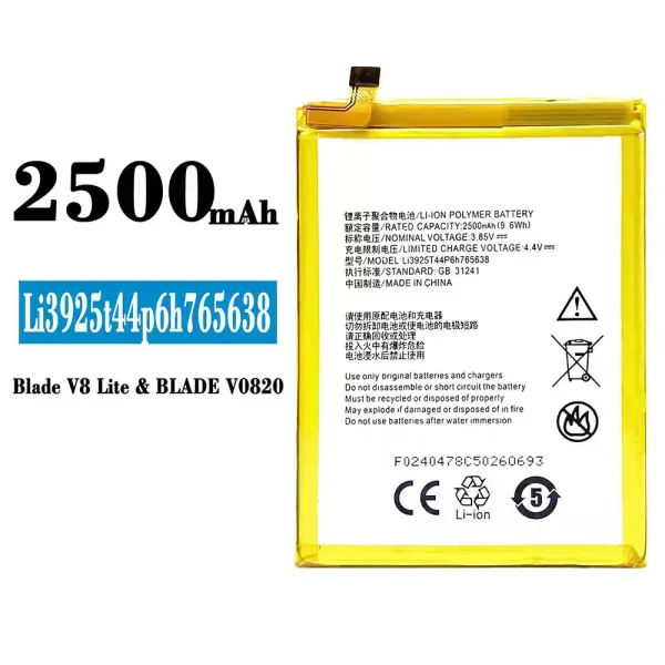 Original new battery Li3925T44P6h765638 for ZTE BLADE V8 lite
