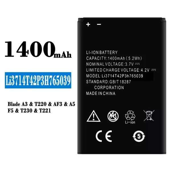 Original new battery Li3714T42P3H765039 for ZTE Blade A3/T220/AF3/A5/F5/T230/T221