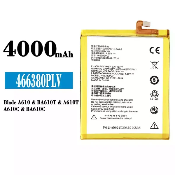 Original new battery 466380PLV for ZTE Blade A610/BA610T/A610T/A610C/BA610C