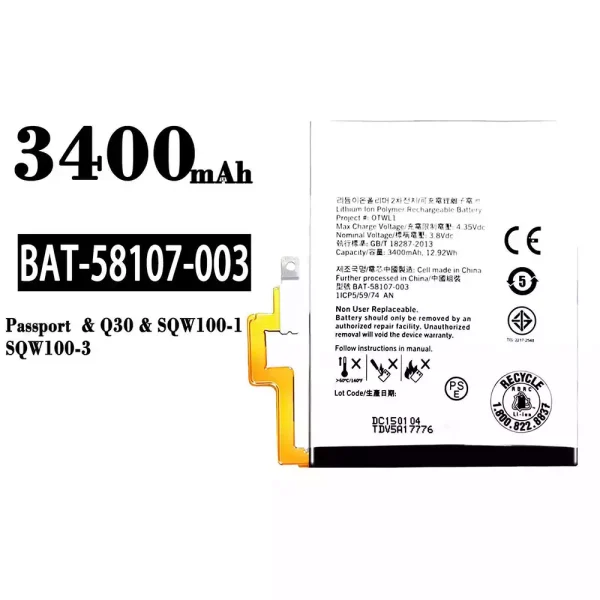 Original new battery BAT-58107-003 for BlackBerry Passport/Q30/SQW100-1/SQW100-3