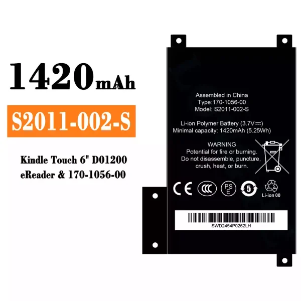 Original new battery S2011-002-S for Amazon Kindle touch 6" D01200 eReader/170-1056-00