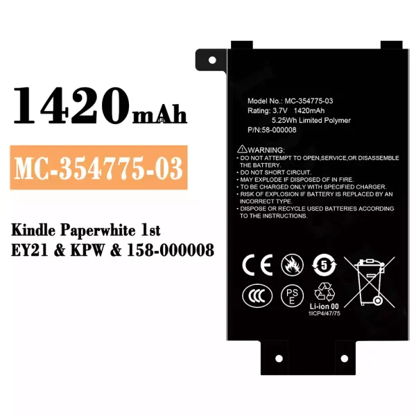 Original new battery MC-354775-03 for Amazon Kindle Paperwhite 1st /158-000008