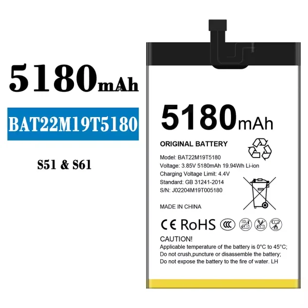 Original new battery BAT22M19T5180 for Doogee S51/S61