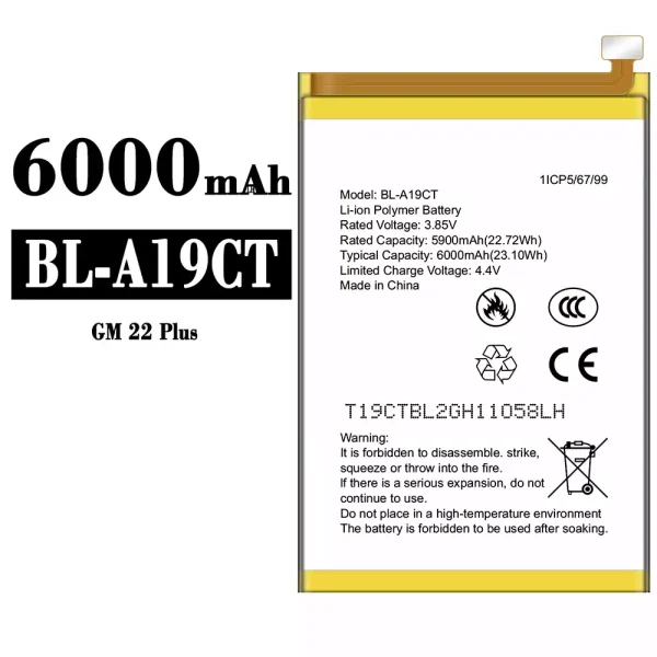 Original new battery BL-A19CT for General Mobile GM 22 Plus