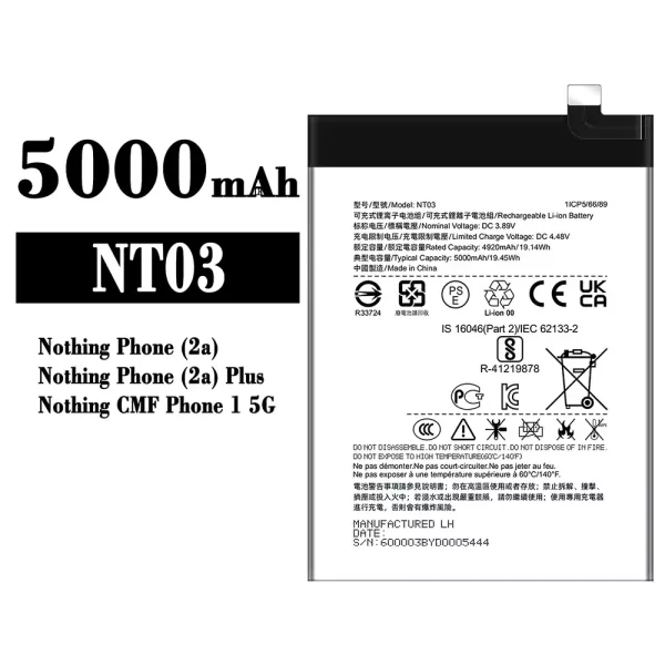 Original new battery NT03 for Nothing Phone 1 5G/2a/2a Plus