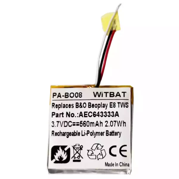 New Bluetooth Headphone battery for B&O B'eoplay E8, Be'oplay E8 TWS Case,AEC643333A