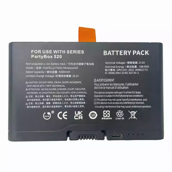 New Replacement Bluetooth speaker battery for JBL PartyBox 520,FG6CELL21700G